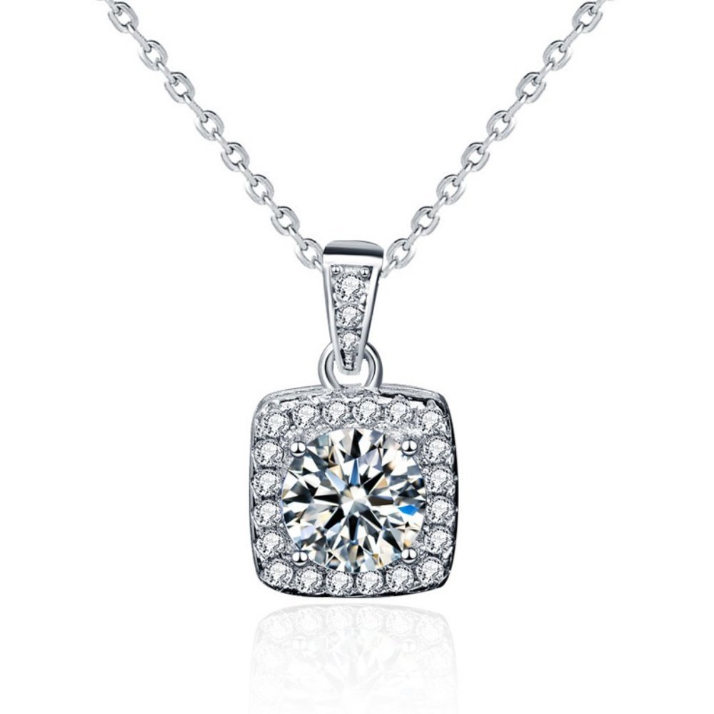 Certified 1ct. t.w. Moissanite Diamond Square Halo Pendant Necklace NEW - Picture 8 of 15